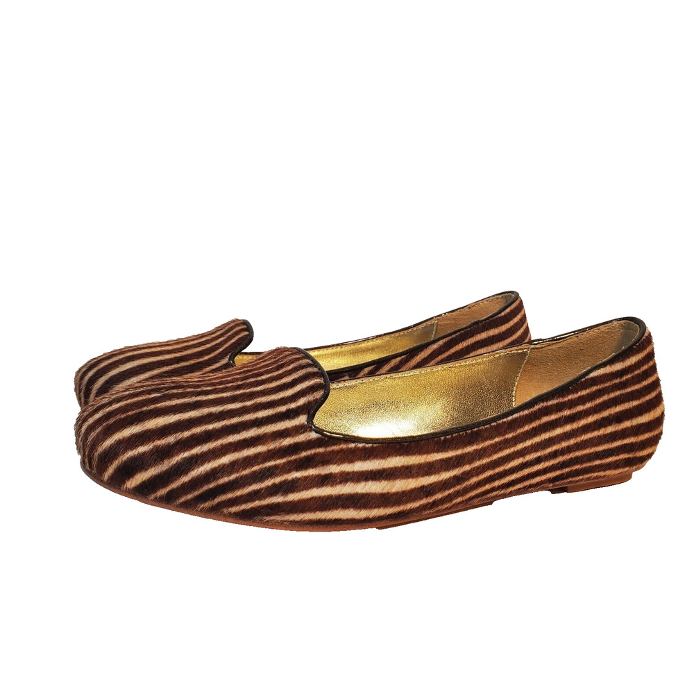 Elaine Turner Womens Shoes SZ 7 Beige Brown Flat Ballet Calf Hair Leather Bottom